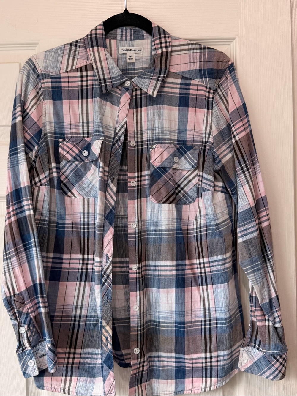 croft & barrow Pink and Navy Plaid Button-Down Shirt